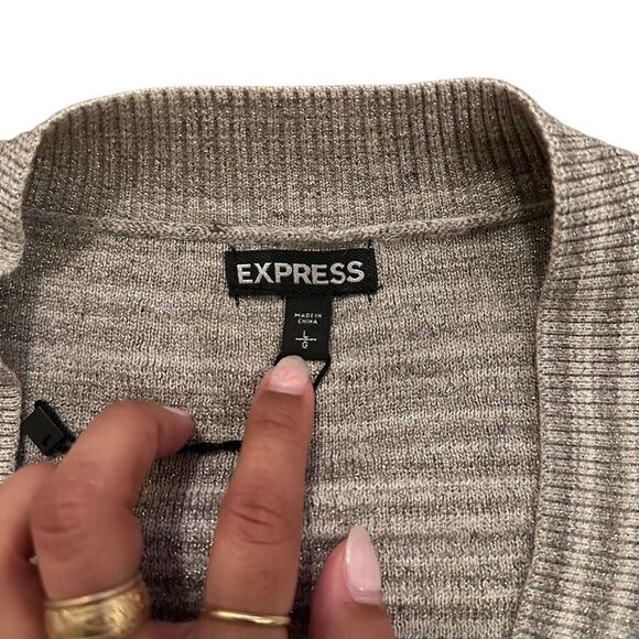 Express Metallic Shimmer V Neck Sweater Long Sleeve Slim Fit - Picture 4 of 10